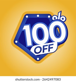 Bold Blue 100% Off Discount Badge with Modern Yellow Background for Ecommerce Promotion