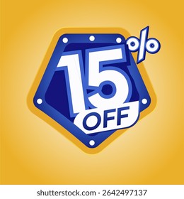 Bold Blue 15% Off Discount Badge with Modern Yellow Background for Ecommerce Promotion