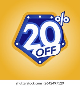 Bold Blue 20% Off Discount Badge with Modern Yellow Background for Ecommerce Promotion