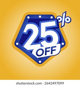 Bold Blue 25% Off Discount Badge with Modern Yellow Background for Ecommerce Promotion