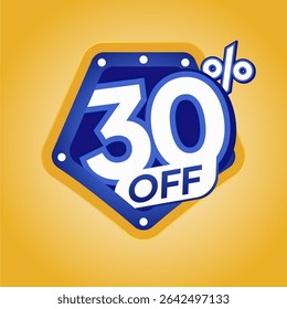 Bold Blue 30% Off Discount Badge with Modern Yellow Background for Ecommerce Promotion