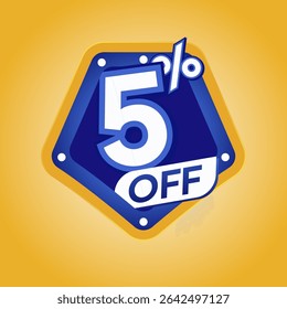 Bold Blue 5% Off Discount Badge with Modern Yellow Background for Ecommerce Promotion