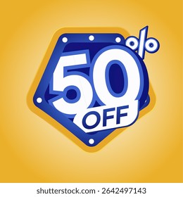 Bold Blue 50% Off Discount Badge with Modern Yellow Background for Ecommerce Promotion
