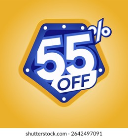 Bold Blue 55% Off Discount Badge with Modern Yellow Background for Ecommerce Promotion