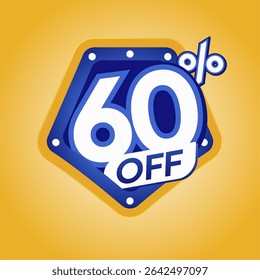 Bold Blue 60% Off Discount Badge with Modern Yellow Background for Ecommerce Promotion