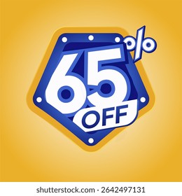 Bold Blue 65% Off Discount Badge with Modern Yellow Background for Ecommerce Promotion