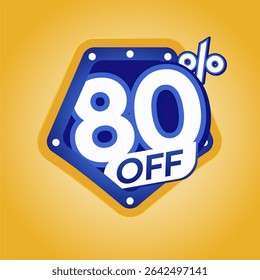Bold Blue 80% Off Discount Badge with Modern Yellow Background for Ecommerce Promotion