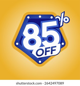 Bold Blue 85% Off Discount Badge with Modern Yellow Background for Ecommerce Promotion