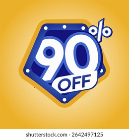 Bold Blue 90% Off Discount Badge with Modern Yellow Background for Ecommerce Promotion