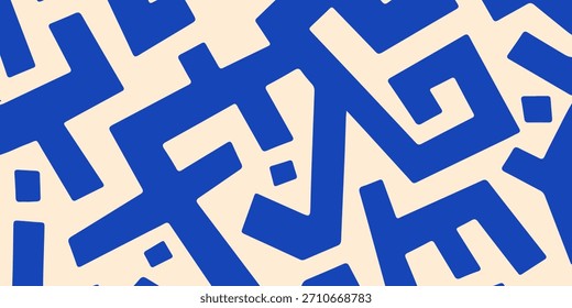 Bold Blue and Beige Abstract Geometric Seamless Pattern. Futuristic Technology Concept