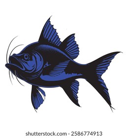 Bold Blue Catfish Illustration, Striking Blue Fish Artwork, caffish vector, this image is ai generated .