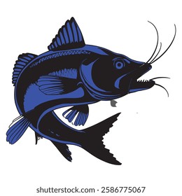 Bold Blue Catfish Illustration, Striking Blue Fish Artwork, caffish vector. " this image is ai generated "