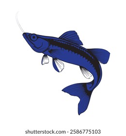 Bold Blue Catfish Illustration, Striking Blue Fish Artwork, caffish vector. " this image is ai generated "