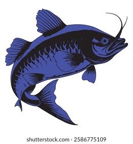 Bold Blue Catfish Illustration, Striking Blue Fish Artwork, caffish vector, this image is ai generated .