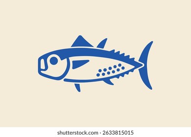 Bold Blue Fish Illustration on Cream Background – Modern Minimalist Ocean Animal Art, Playful Marine Life Silhouette for Kids Decor, Graphic Flat Style Sea Creature Print