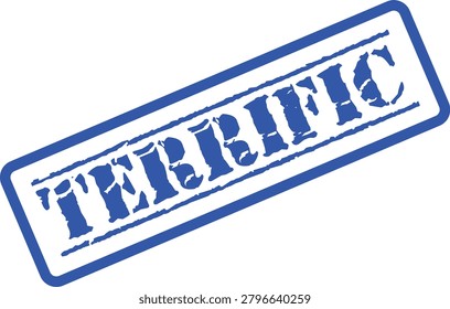 A bold blue rubber stamp with 