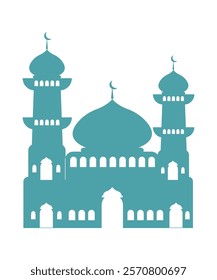 A bold blue silhouette of a mosque with domes and minarets, perfect for Islamic-themed designs and religious events.
