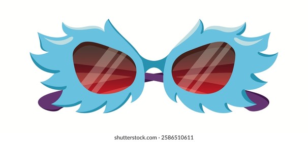 Bold blue sunglasses with an extravagant feather-like design and red gradient lenses. A unique and artistic fashion accessory for statement looks.