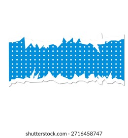 Anuncio de papel rasgado azul audaz con bordes rasgados blancos y sutil patrón de puntos para una visualización de texto impactante.