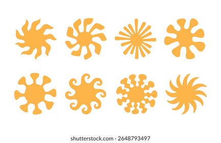 Bold bohemian sun abstract shapes. Gold star, sun silhouette, retro vector design.