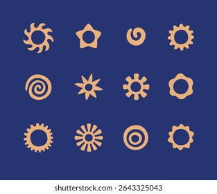 Bold bohemian sun, star abstract shapes. Cute gipsy, celestial symbols for logo, card, banner design. Simple vector sunburst geometric forms.