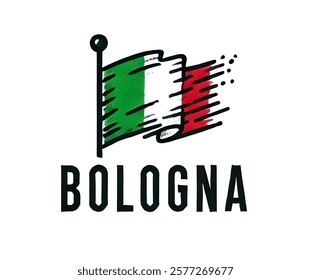 Bold Bologna Logo with Italian Flag in Dynamic Brushstroke Style