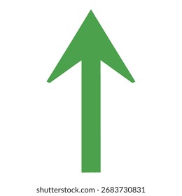 Una flecha verde brillante y audaz que apunta directamente hacia arriba contra un fondo blanco limpio, simbolizando el progreso, la dirección y el crecimiento.