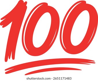 Texto "100" vermelho brilhante e arrojado com sublinhado estilizado, simbolizando perfeição, realizações e recordes. Ideal para celebrações, prêmios e conteúdo motivacional.