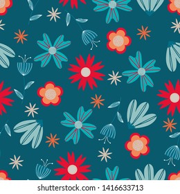 Bold and Bright Seamless Repeat Floral Pattern with a Green Background