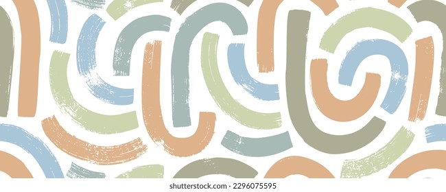 Bold brush drawn arches seamless pattern in neutral colors. Abstract geometric background with grunge arches or beige rainbows. Geometric balance shapes. Bold circular brush strokes, curved lines.