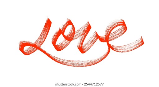 Bold brush drawn word Love. Hand drawn romantic phrase for Valentine's day. Red bold brush drawn lettering. Vector typography element for cards, posters, banners, collages. Romantic phrase.