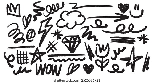 Pincel atrevido colección de estilo doodle dibujado a mano