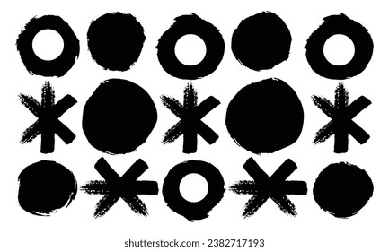 Mit feinem Pinselhandgezeichnet wurden verschiedene geometrische Kreise und Objekte im Stilstil. Sternchen, fette Linien, Kreise und abgerundetes Element	
