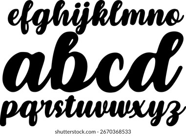 Bold brush script alphabet EPS featuring lowercase letters a-z in handwritten calligraphy style. Perfect for logos, posters, invitations, branding, and modern typography projects.