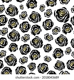 bold brush stroke of abstract rose flower yellow buds black white