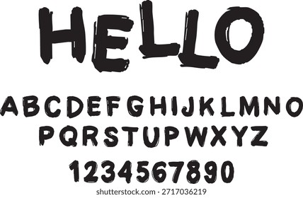 Fuente manuscrita estilo pincel con letras mayúsculas y números. Tipografía de pantalla dibujada a mano con textura perfecta para carteles, titulares pegadizos, marca de redes sociales y Diseño gráfico expresivo.
