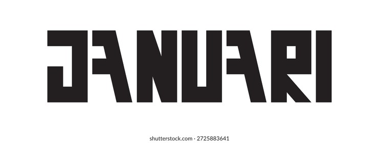 Bold brutalist "JANUARI" typography vector. Heavy wide black lettering on white background. Modern minimalist heading for calendars, planners, and new year designs