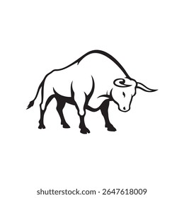 A bold bull is depicted in a striking silhouette style, showcasing its strength and determination with clean lines.