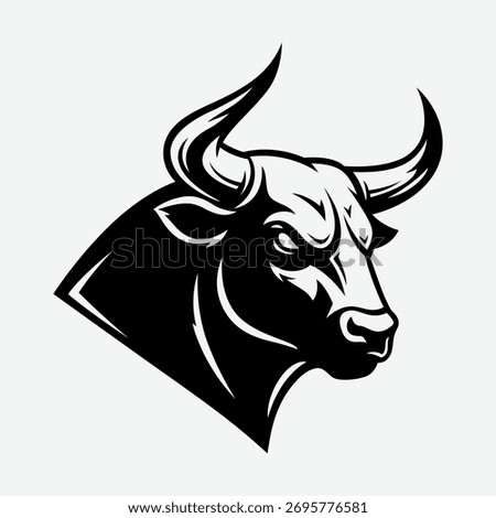 A bold bull head illustration, symbolizing strength and determination. The design is simple yet impactful, suitable for various applications. Exactly 150 characters.