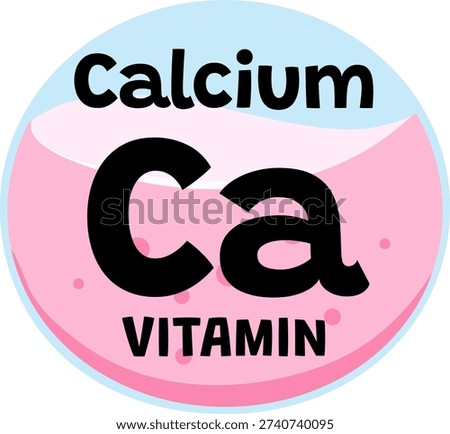 Bold calcium vitamin symbol in circular badge, flat vector style, pastel colors, clean lines