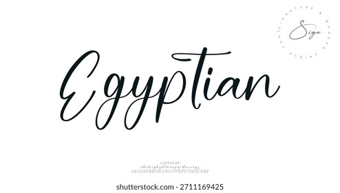 A bold calligraphic script with exotic flair and culturally inspired styling