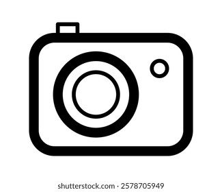 Bold camera icon, minimalist line art style. Perfect for websites, apps, or presentations needing a clean, modern photography symbol. Versatile design for various contexts.