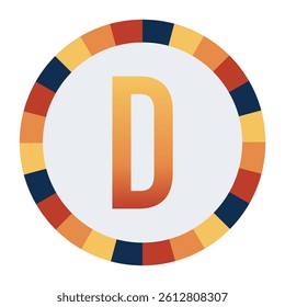 Bold CAPITAL Letter D in Orange Gradient on a Light Gray Background, Surrounded by a Multicolored Circular Frame