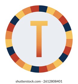 Bold CAPITAL Letter T in Orange Gradient on a Light Gray Background, Surrounded by a Multicolored Circular Frame