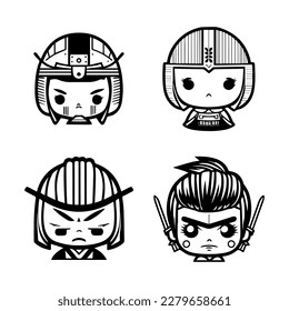 Bold and captivating Hand drawn collection set of cute Japanese samurai warriors, showcasing courage, strength, and cultural heritage