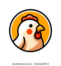 Bold Cartoon Chicken Stylized Illustration with Circular Frame and Vibrant Colors