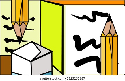 Audaz ilustración de caricatura sobre asignaciones, deberes y otras actividades de escritura escolar. SSTKBOLD 