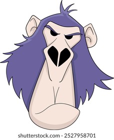 A bold cartoon illustration of a male monkey's face, featuring sharp features and a serious, intense expression