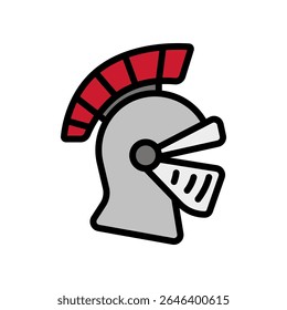 Capacete de cavaleiro de desenhos animados ousados em estilo de contorno colorido com brilho metálico. Perfeito para classes blindadas, personagens de RPG e logotipos de guildas de fantasia.