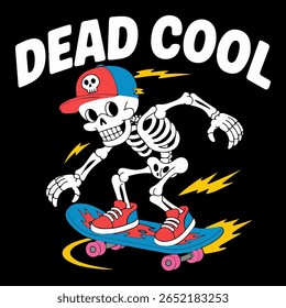 Um crânio de desenho animado ousado com elementos de skate e energia rebelde, perfeito para projetos de roupas de rua, logotipos nervosos ou conteúdo de estilo de vida alternativo.
